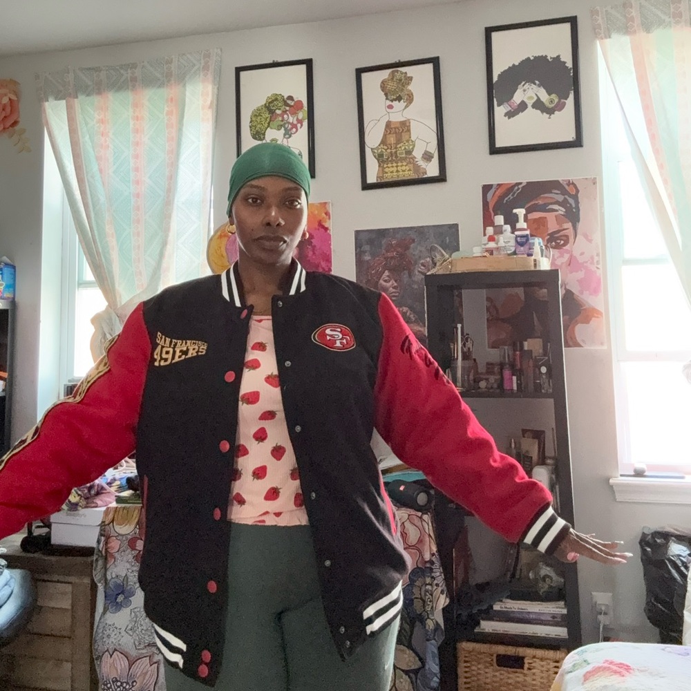 San Francisco 49ers Men's Black and Red Varsity Jacket